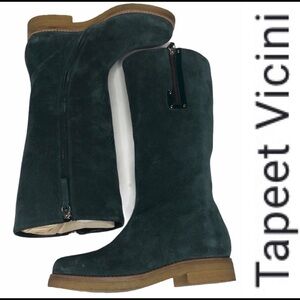 Vintage Italian Tapeet by Vicini Turquoise Suede Leather Boots 38